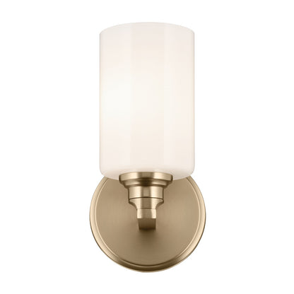 Kichler Gioe 1-Light Wall Sconce | Modern Champagne Bronze and White Glass | Hallway & Bathroom Accent | 5 x 9.5 in | Model 55224CPZ