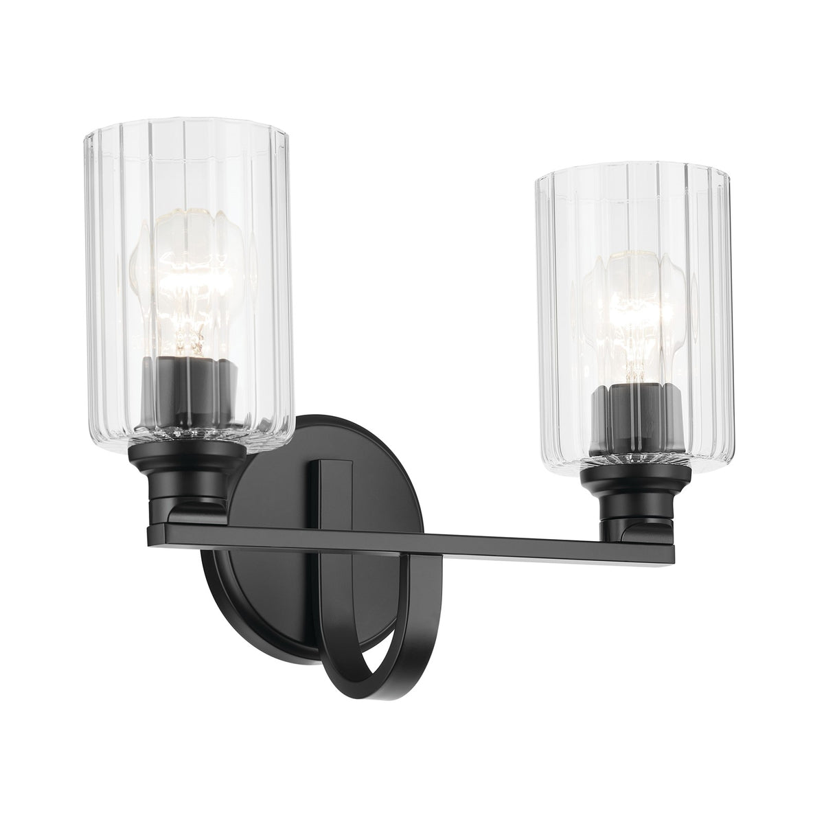 Kichler Gioe 14in 2-Light Vanity Light | Modern Black and Clear Fluted Glass | Bathroom Vanity | 14.25 x 10.5 in | Model 55225BKFLU