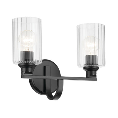 Kichler Gioe 14in 2-Light Vanity Light | Modern Black and Clear Fluted Glass | Bathroom Vanity | 14.25 x 10.5 in | Model 55225BKFLU
