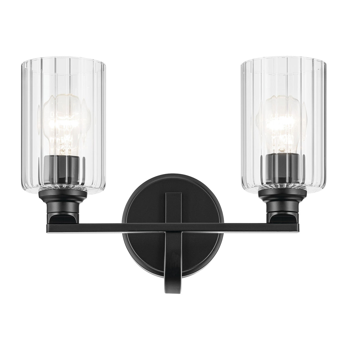 Kichler Gioe 14in 2-Light Vanity Light | Modern Black and Clear Fluted Glass | Bathroom Vanity | 14.25 x 10.5 in | Model 55225BKFLU