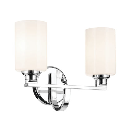 Kichler Gioe 14in 2-Light Vanity Light | Modern Chrome and White Glass | Bathroom Vanity | 14.25 x 6.75 x 10.5 in | Model 55225CH