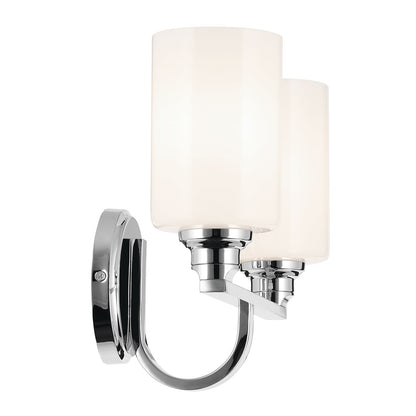 Kichler Gioe 14in 2-Light Vanity Light | Modern Chrome and White Glass | Bathroom Vanity | 14.25 x 6.75 x 10.5 in | Model 55225CH
