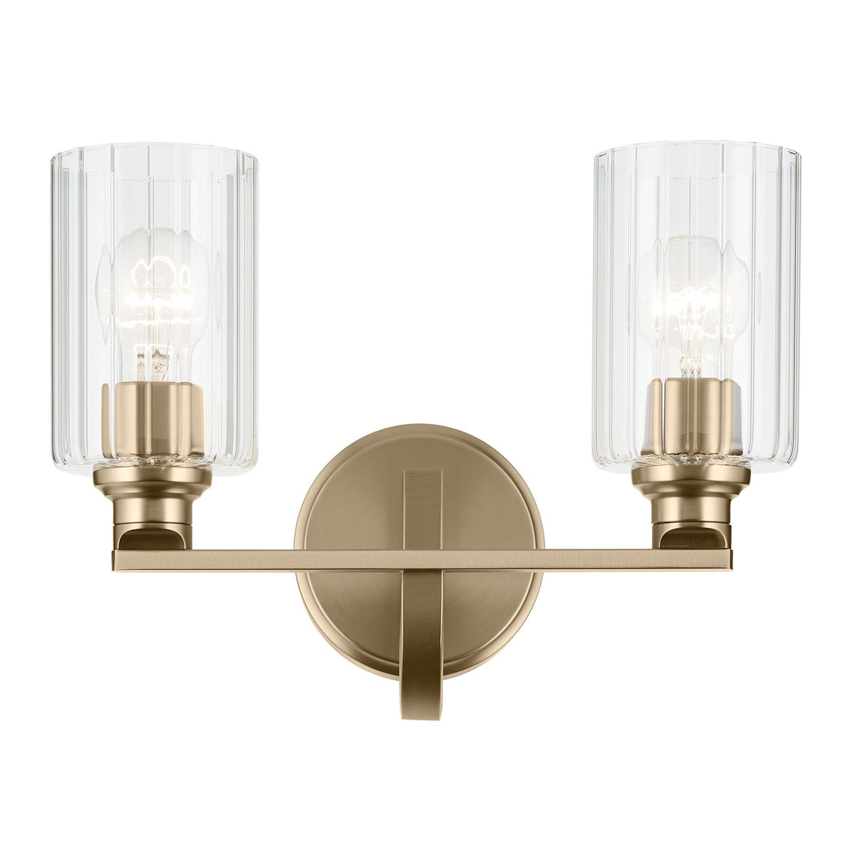 Kichler Gioe 14in 2-Light Vanity Light | Modern Champagne Bronze and Clear Fluted Glass | Bathroom Vanity & Powder Room | Model 55225CPZFLU