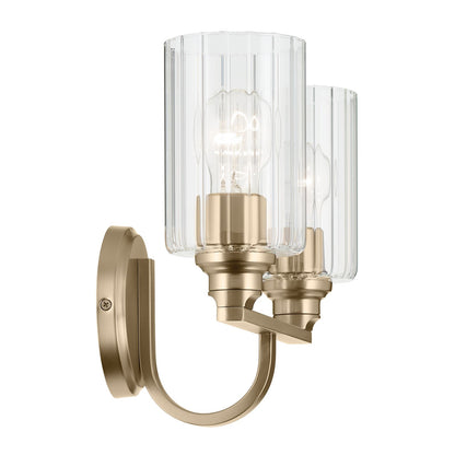 Kichler Gioe 14in 2-Light Vanity Light | Modern Champagne Bronze and Clear Fluted Glass | Bathroom Vanity & Powder Room | Model 55225CPZFLU