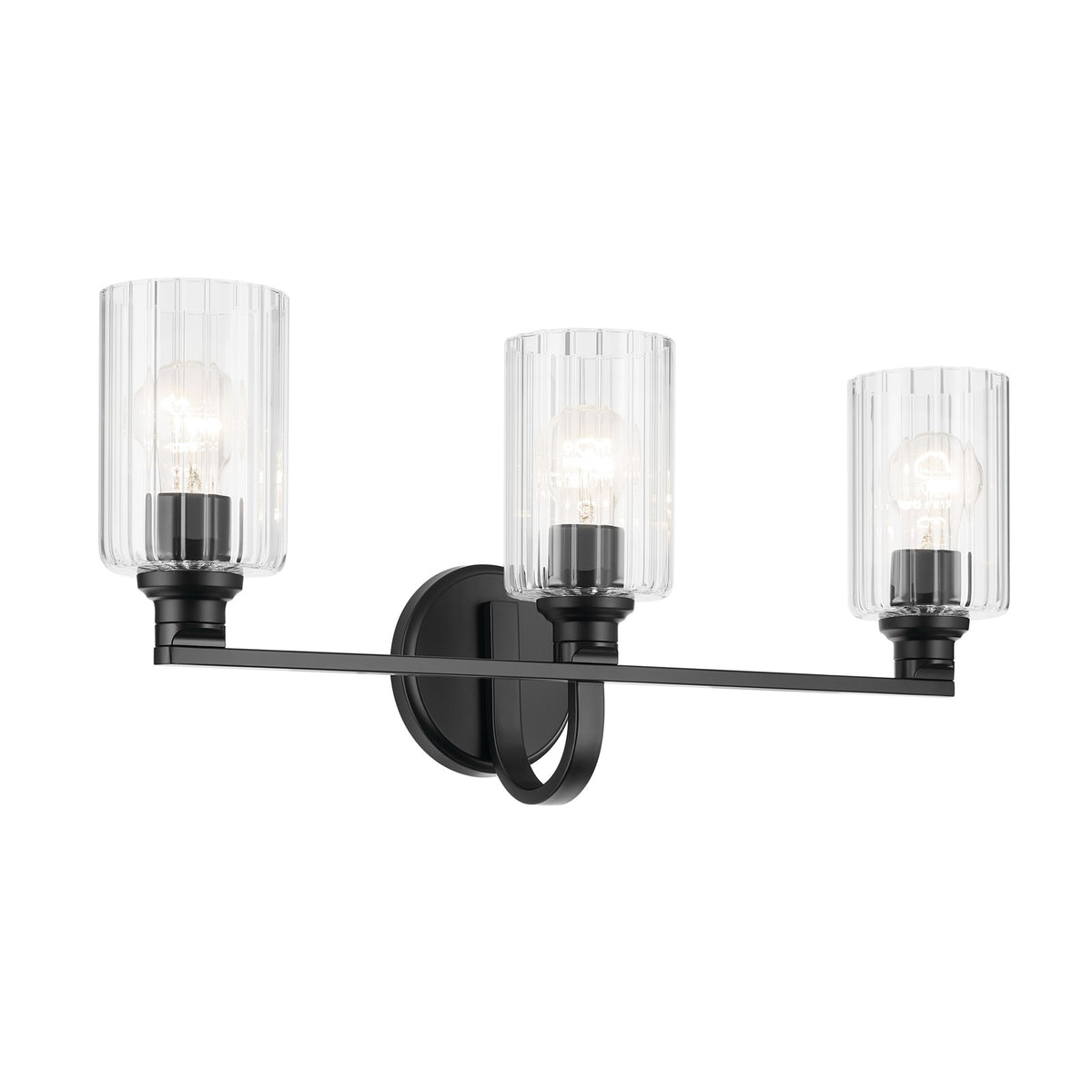 Kichler Gioe 24in 3-Light Vanity Light | Modern Black and Clear Fluted Glass | Bathroom Vanity | 24.25 x 10.5 in | Model 55226BKFLU