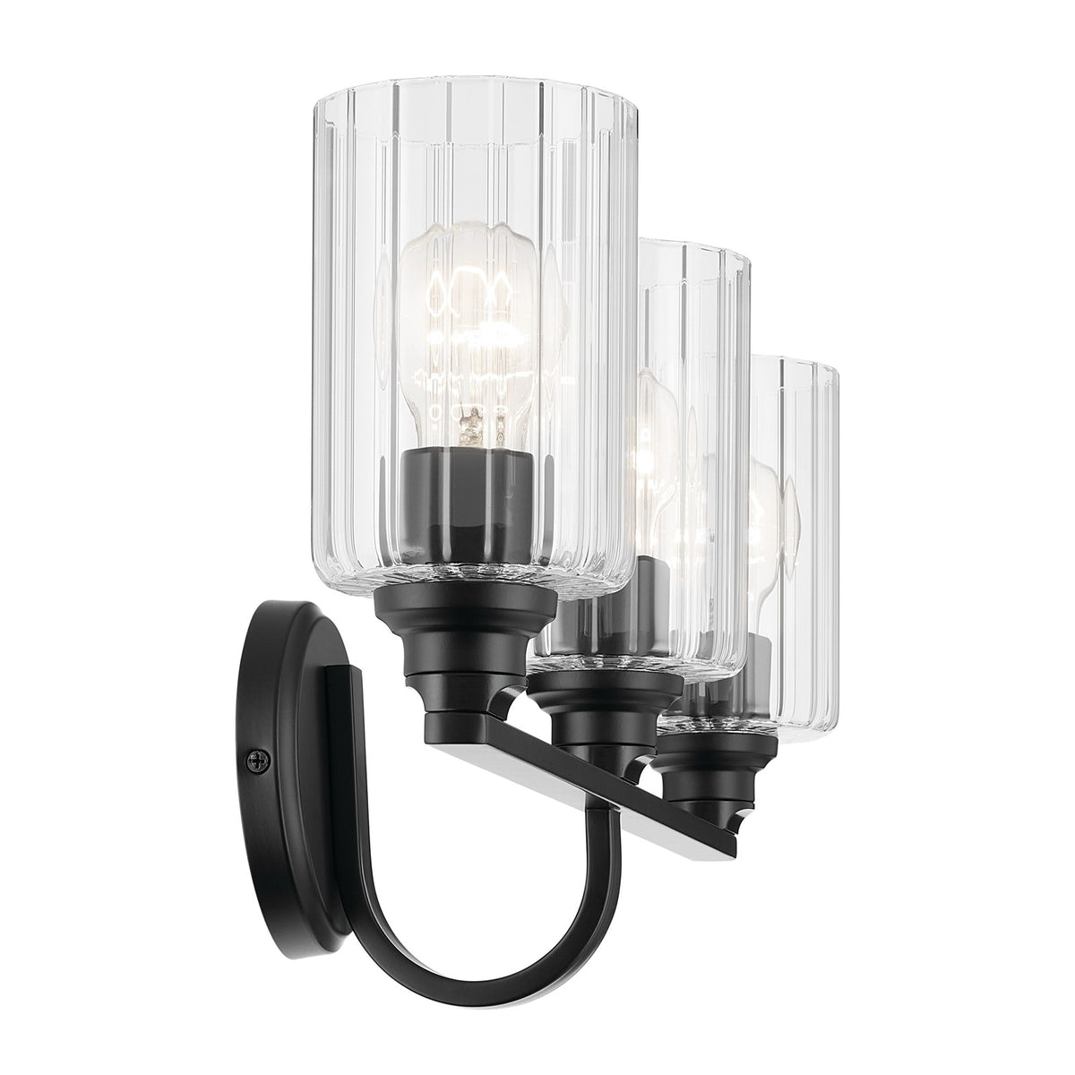 Kichler Gioe 24in 3-Light Vanity Light | Modern Black and Clear Fluted Glass | Bathroom Vanity | 24.25 x 10.5 in | Model 55226BKFLU