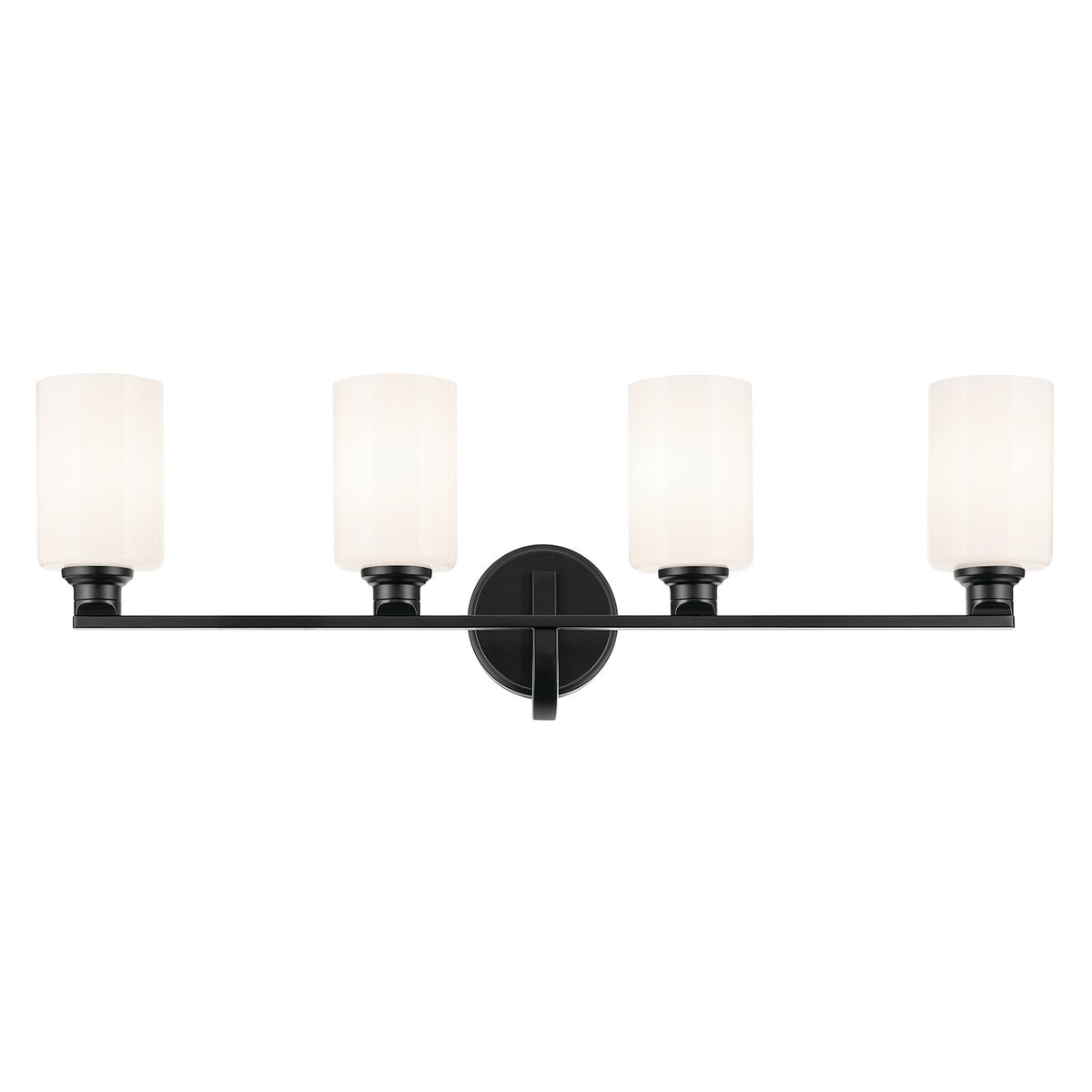Kichler Gioe 32in 4-Light Vanity Light | Modern Black Steel and Opal Glass | Bathroom Vanity | 32.25 x 10.5 in | Model 55227BK