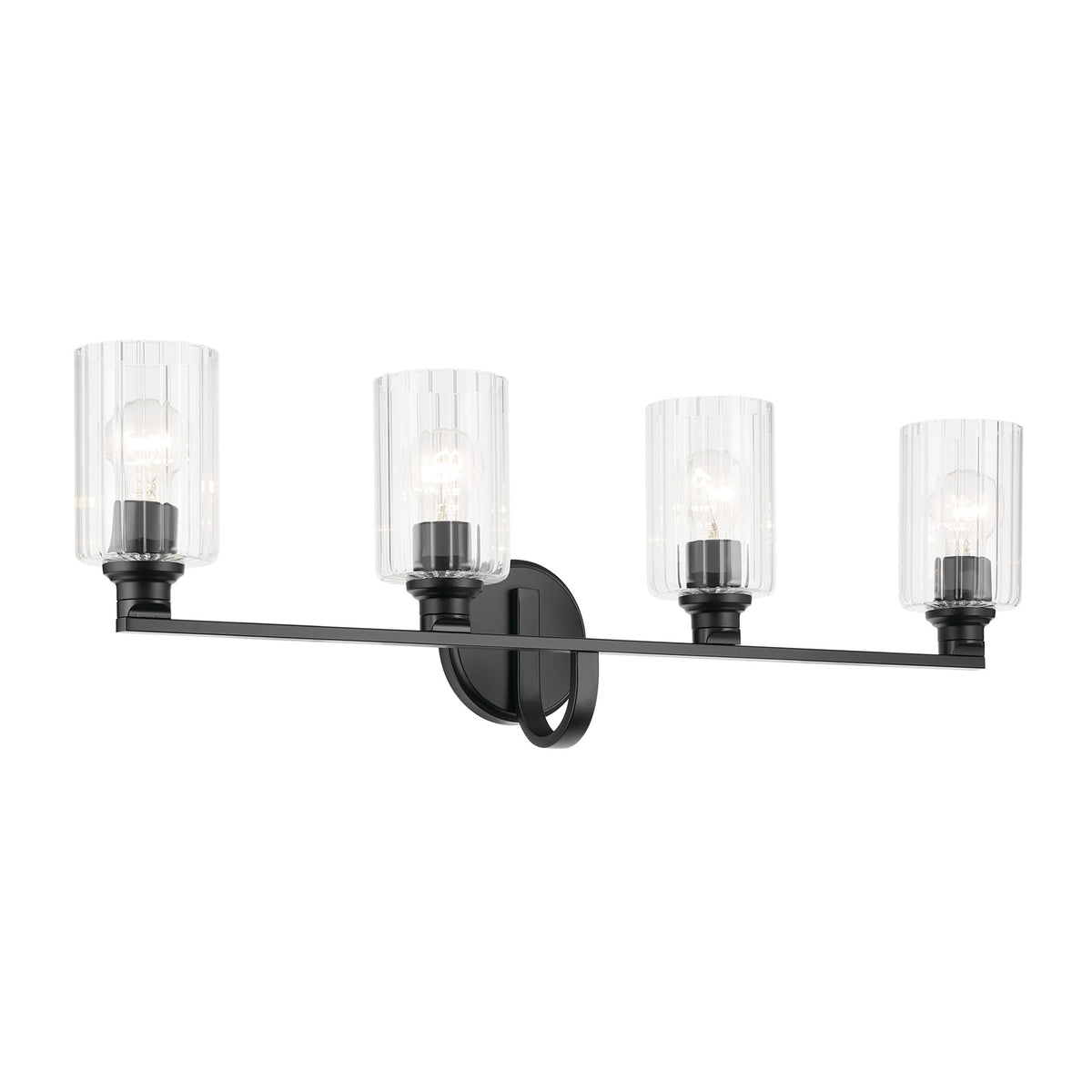 Kichler Gioe 32in 4-Light Vanity Light | Modern Black and Clear Fluted Glass | Bathroom & Powder Room | 32 x 10 in | Model 55227BKFLU