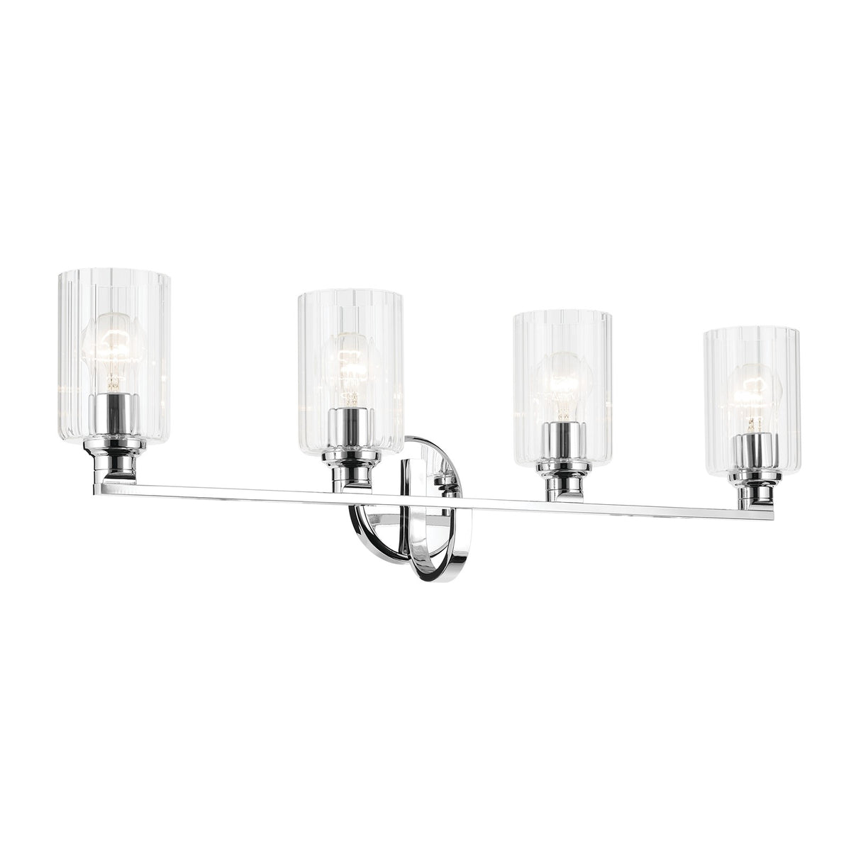 Kichler Gioe 32in 4-Light Vanity Light | Modern Chrome and Clear Fluted Glass | Bathroom & Powder Room | 32 x 10 x 7 in | Model 55227CHFLU