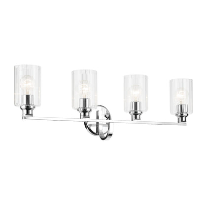 Kichler Gioe 32in 4-Light Vanity Light | Modern Chrome and Clear Fluted Glass | Bathroom & Powder Room | 32 x 10 x 7 in | Model 55227CHFLU