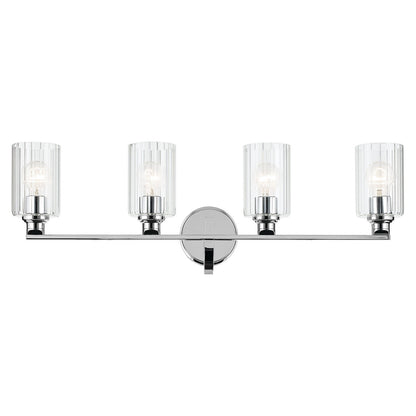 Kichler Gioe 32in 4-Light Vanity Light | Modern Chrome and Clear Fluted Glass | Bathroom & Powder Room | 32 x 10 x 7 in | Model 55227CHFLU