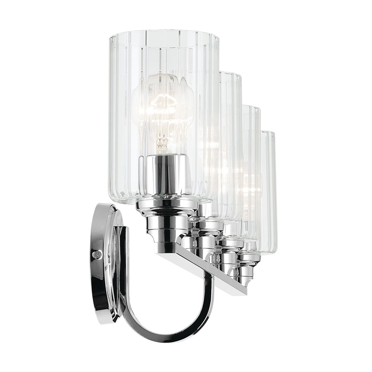 Kichler Gioe 32in 4-Light Vanity Light | Modern Chrome and Clear Fluted Glass | Bathroom & Powder Room | 32 x 10 x 7 in | Model 55227CHFLU