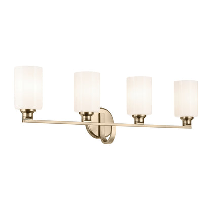 Kichler Gioe 32in 4-Light Vanity Light | Modern Champagne Bronze and White Opal Glass | Bathroom Vanity & Powder Room | Model 55227CPZ