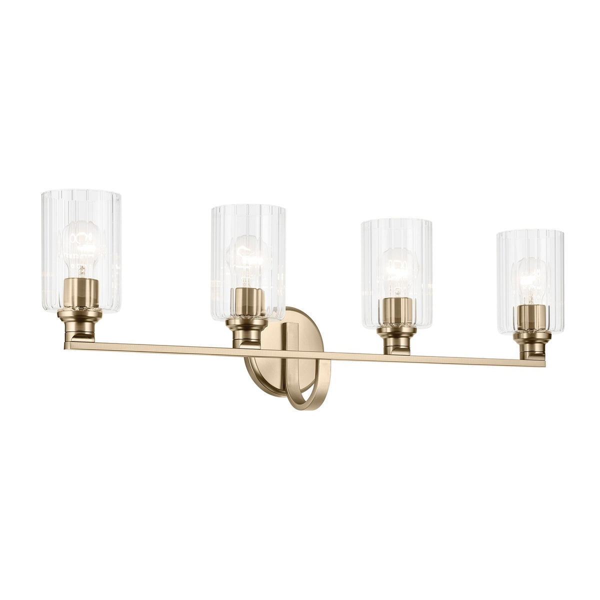 Kichler Gioe 32in 4-Light Vanity Light | Modern Champagne Bronze and Clear Fluted Glass | Bathroom Vanity | 32 x 7 x 11 in | Model 55227CPZFLU