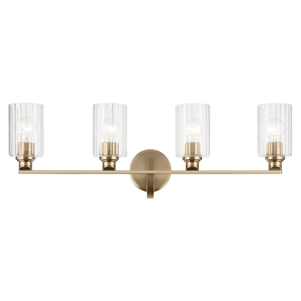 Kichler Gioe 32in 4-Light Vanity Light | Modern Champagne Bronze and Clear Fluted Glass | Bathroom Vanity | 32 x 7 x 11 in | Model 55227CPZFLU