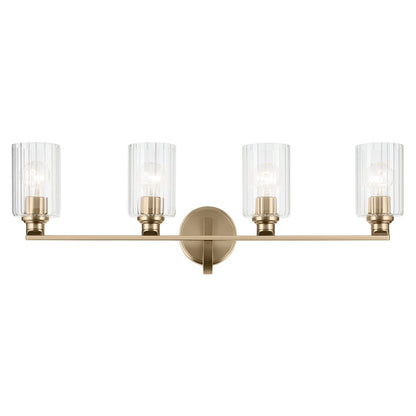 Kichler Gioe 32in 4-Light Vanity Light | Modern Champagne Bronze and Clear Fluted Glass | Bathroom Vanity | 32 x 7 x 11 in | Model 55227CPZFLU