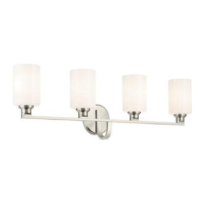 Kichler Gioe 32in 4-Light Vanity Light | Modern Brushed Nickel and White Opal Glass | Bathroom Vanity | 32.25 x 10.5 in | Model 55227NI