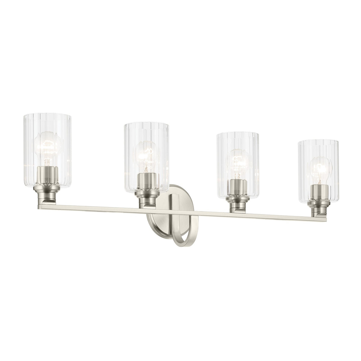 Kichler Gioe 32in 4-Light Vanity Light | Modern Brushed Nickel and Clear Fluted Glass | Bathroom Vanity | 32 x 10 x 7 in, Dimmable | Model 55227NIFLU