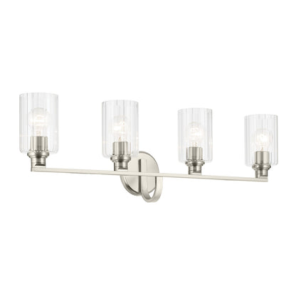Kichler Gioe 32in 4-Light Vanity Light | Modern Brushed Nickel and Clear Fluted Glass | Bathroom Vanity | 32 x 10 x 7 in, Dimmable | Model 55227NIFLU