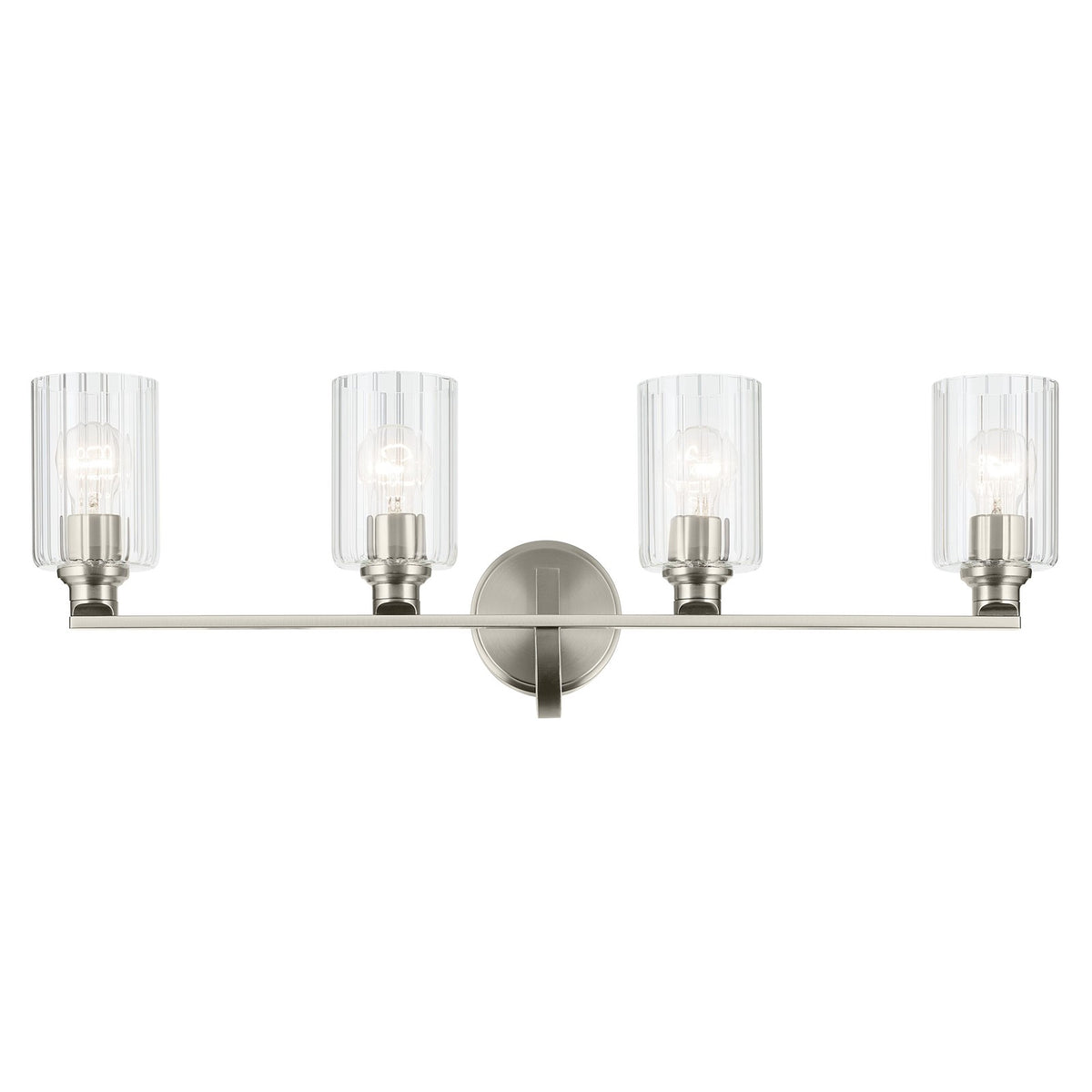Kichler Gioe 32in 4-Light Vanity Light | Modern Brushed Nickel and Clear Fluted Glass | Bathroom Vanity | 32 x 10 x 7 in, Dimmable | Model 55227NIFLU