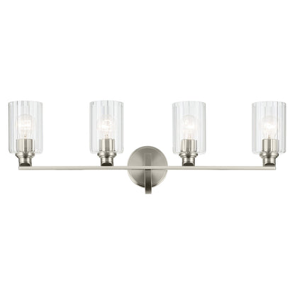 Kichler Gioe 32in 4-Light Vanity Light | Modern Brushed Nickel and Clear Fluted Glass | Bathroom Vanity | 32 x 10 x 7 in, Dimmable | Model 55227NIFLU