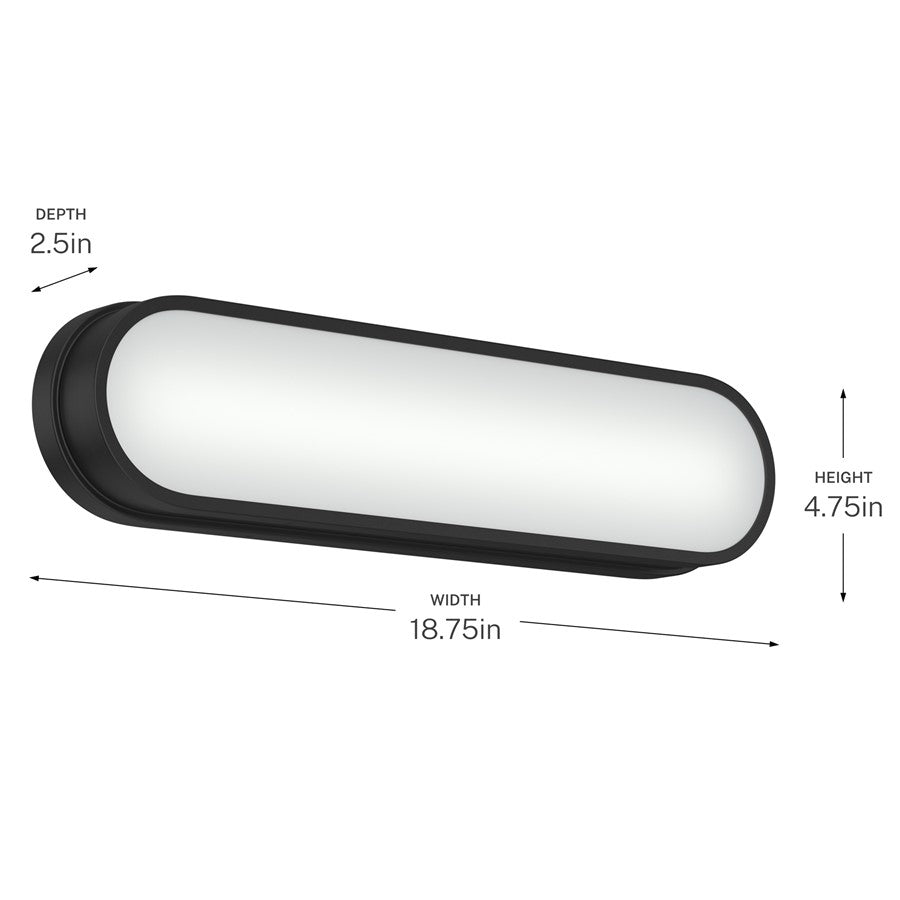 Kichler Daines 18in LED Bath Bar | Modern Black and White Glass | Bathroom Vanity | 18.75 x 4.75 x 2.5 in | Model 55246BKLED