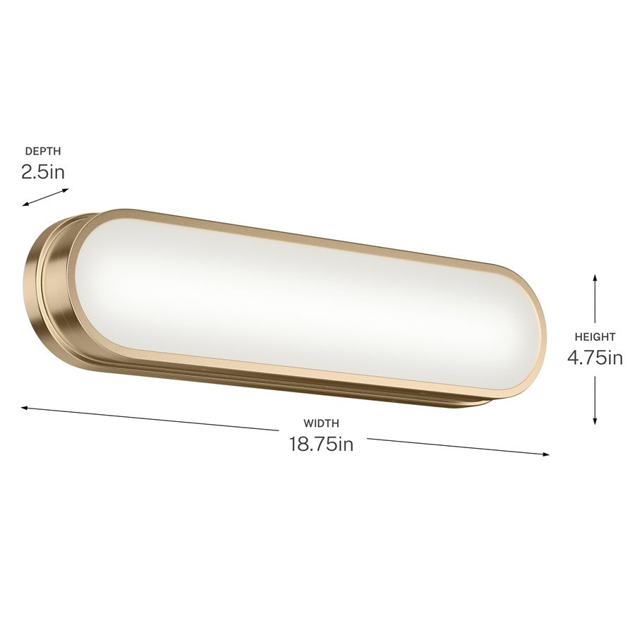 Kichler Daines 18.75in 1-Light LED Bath Bar | Champagne Bronze Aluminum and White Glass | Bathroom Vanity | 810 Lumens | Model 55246CPZLED