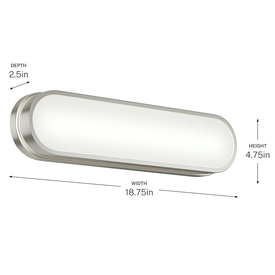 Kichler Daines 18.75in 1-Light LED Bath Bar | Modern Brushed Nickel and White Glass | Bathroom Vanity & Hallway | 18.75 x 4.75 in | Model 55246NILED