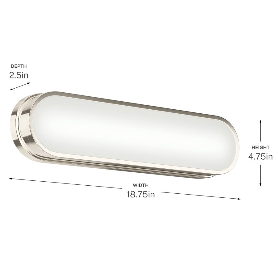 Kichler Daines 18.75in 1-Light LED Bath Bar | Modern Polished Nickel and White Glass | Bathroom Vanity & Dressing Area | Model 55246PNLED