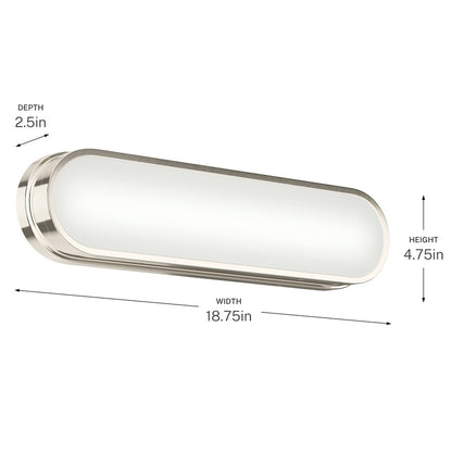 Kichler Daines 18.75in 1-Light LED Bath Bar | Modern Polished Nickel and White Glass | Bathroom Vanity & Dressing Area | Model 55246PNLED