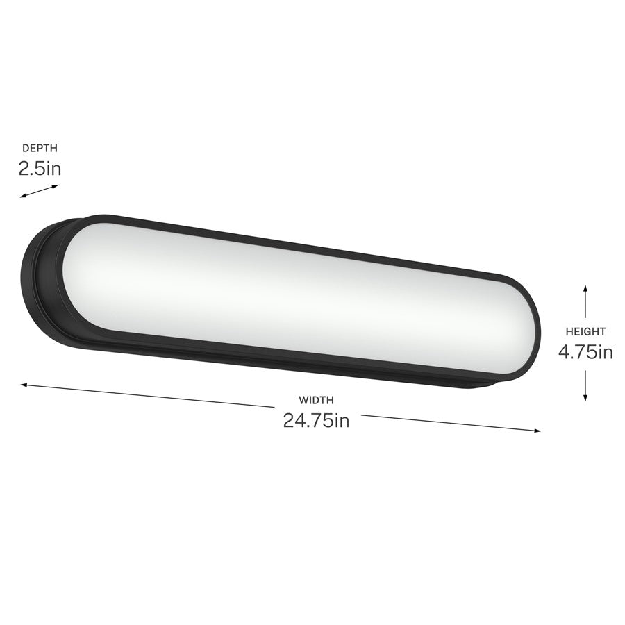 Kichler Daines 24.75in 1-Light LED Bath Bar | Modern Black Aluminum and White Glass | Bathroom Vanity | 24.75 x 4.75 x 2.5 in | Model 55247BKLED