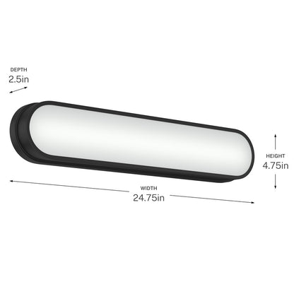 Kichler Daines 24.75in 1-Light LED Bath Bar | Modern Black Aluminum and White Glass | Bathroom Vanity | 24.75 x 4.75 x 2.5 in | Model 55247BKLED