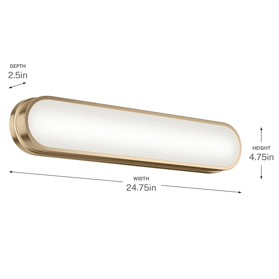 Kichler Daines 24.75in 1-Light LED Bath Bar | Modern Champagne Bronze and White Glass | Bathroom Vanity | 24.75 x 4.75 x 2.5 in | Model 55247CPZLED