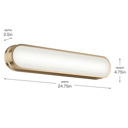 Kichler Daines 24.75in 1-Light LED Bath Bar | Modern Champagne Bronze and White Glass | Bathroom Vanity | 24.75 x 4.75 x 2.5 in | Model 55247CPZLED