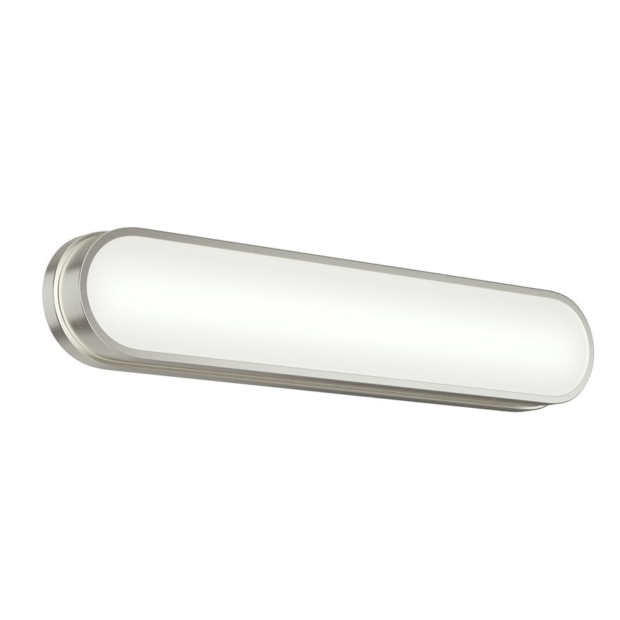 Kichler Daines 24in 1-Light LED Bath Bar | Modern Brushed Nickel and White Glass | Bathroom Vanity & Damp Location | Model 55247NILED