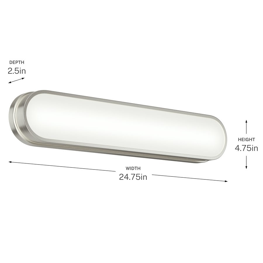 Kichler Daines 24in 1-Light LED Bath Bar | Modern Brushed Nickel and White Glass | Bathroom Vanity & Damp Location | Model 55247NILED
