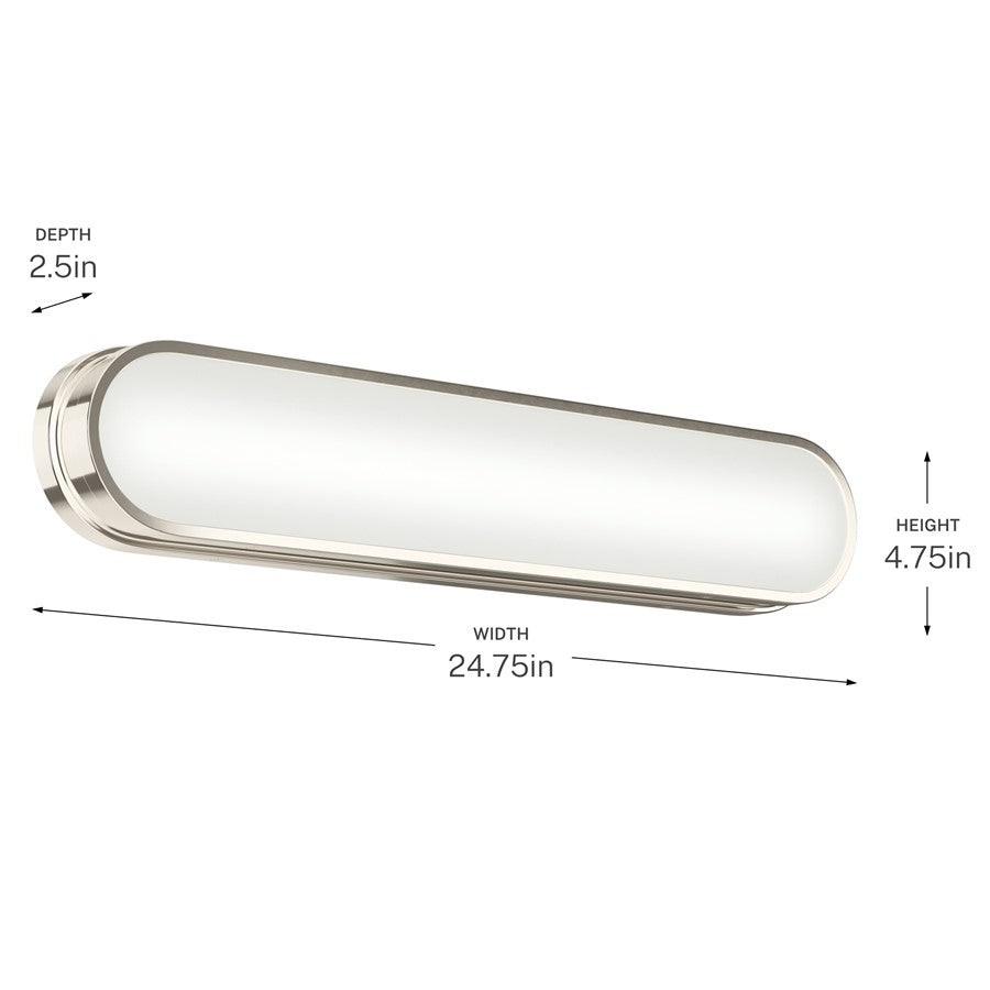 Kichler Daines 24.75in 1-Light LED Bath Bar | Modern Polished Nickel and White Glass | Bathroom Vanity | 24.75 x 4.75 in | Model 55247PNLED