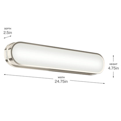 Kichler Daines 24.75in 1-Light LED Bath Bar | Modern Polished Nickel and White Glass | Bathroom Vanity | 24.75 x 4.75 in | Model 55247PNLED