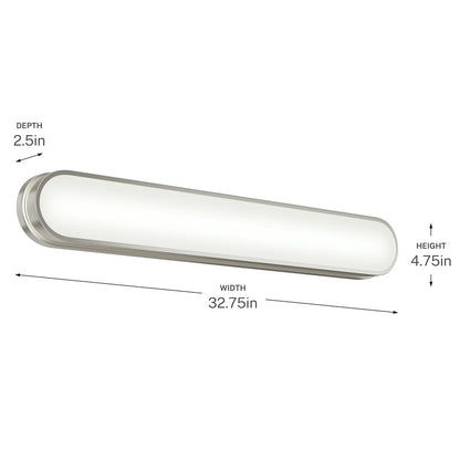 Kichler Daines 32.75in 1-Light LED Bath Bar | Modern Brushed Nickel and White Glass | Bathroom Vanity | 32.75 x 4.75 x 2.5 in | Model 55248NILED