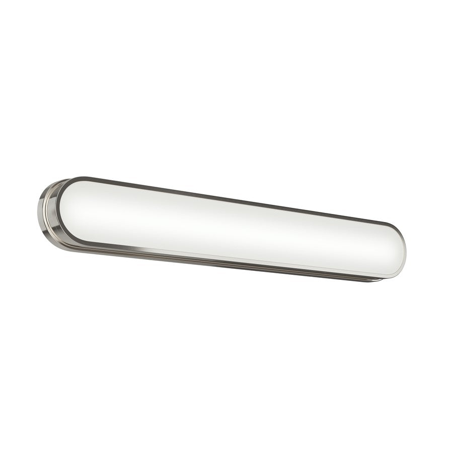 Kichler Daines 32.75in 1-Light LED Bath Bar | Modern Polished Nickel and White Glass | Bathroom Vanity | 32.75 x 4.75 x 2.5 in | Model 55248PNLED