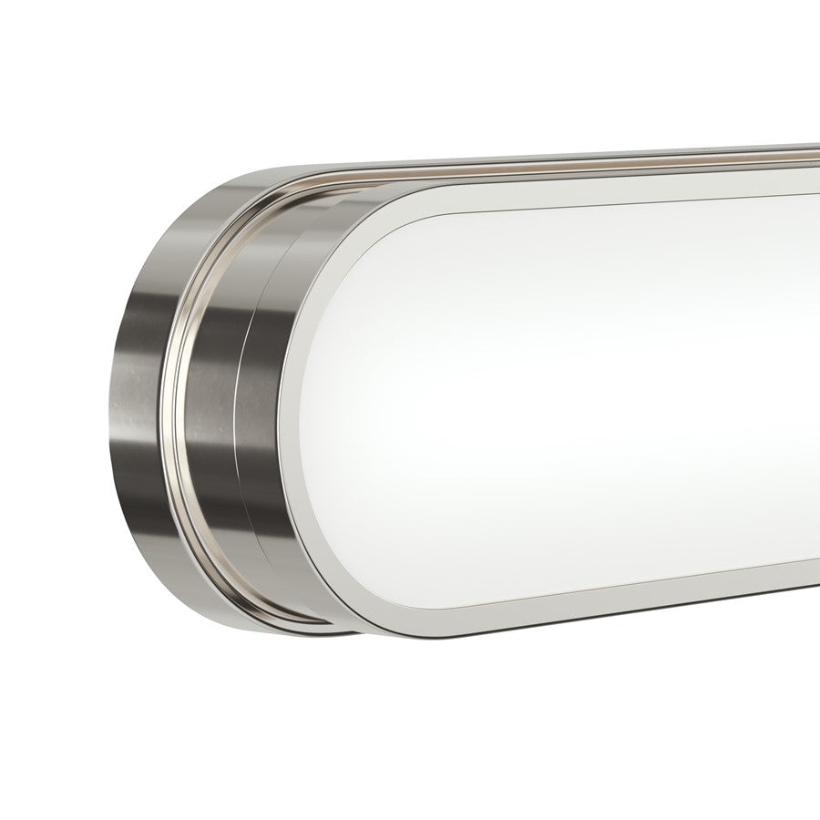 Kichler Daines 32.75in 1-Light LED Bath Bar | Modern Polished Nickel and White Glass | Bathroom Vanity | 32.75 x 4.75 x 2.5 in | Model 55248PNLED