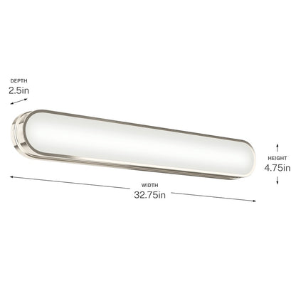Kichler Daines 32.75in 1-Light LED Bath Bar | Modern Polished Nickel and White Glass | Bathroom Vanity | 32.75 x 4.75 x 2.5 in | Model 55248PNLED