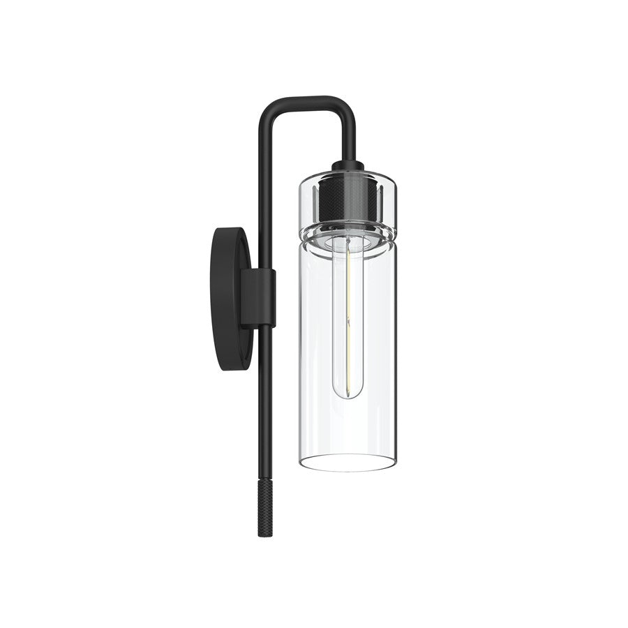 Kichler Niccol 16in 1-Light Wall Sconce | Industrial Black and Clear Glass | Hallway & Bathroom | 5 x 16 in | Model 55250BK