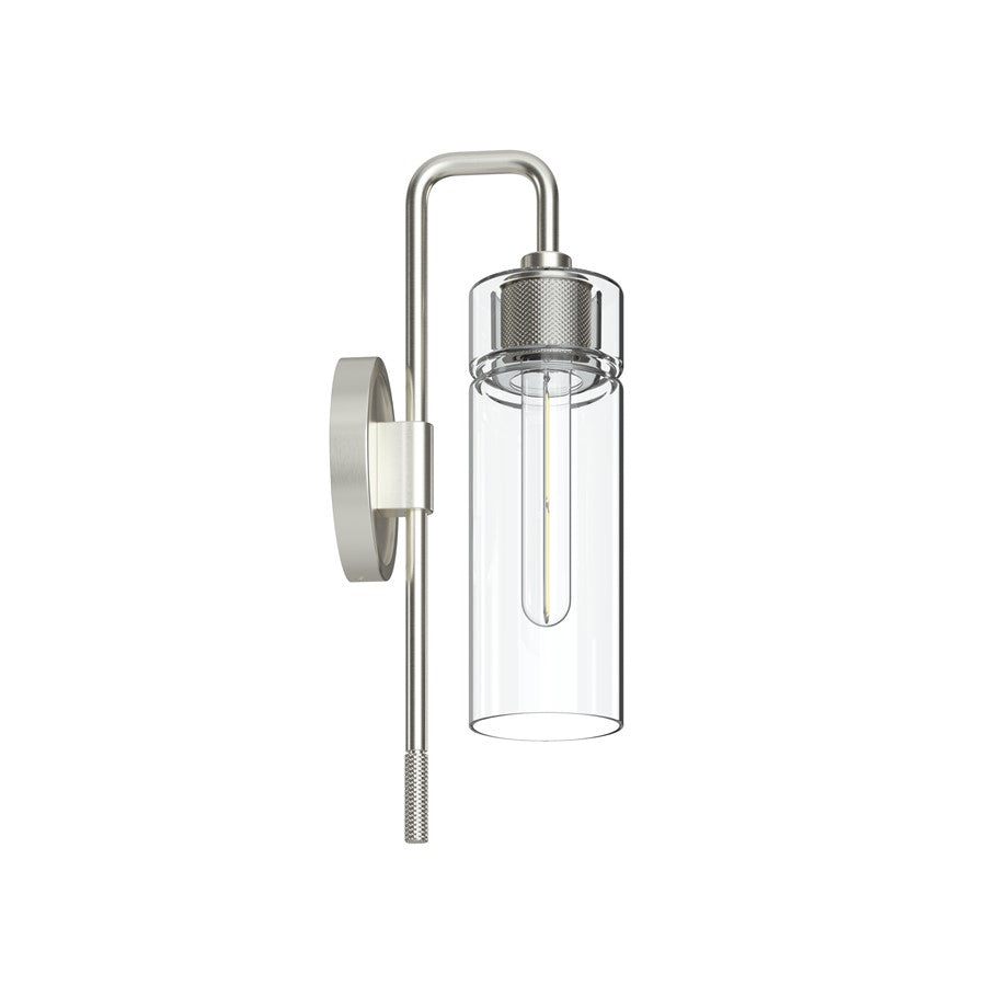 Kichler Niccol 16in 1-Light Wall Sconce | Modern Brushed Nickel and Clear Glass | Bathroom & Hallway | 5 x 16 x 6.5 in | Model 55250NI