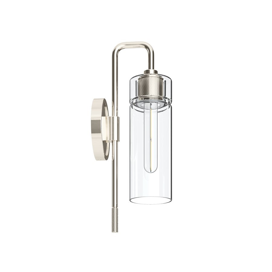 Kichler Niccol 16in 1-Light Wall Sconce | Modern Polished Nickel and Clear Glass | Hallway & Bedroom Accent | 5 x 16 x 6.5 in | Model 55250PN