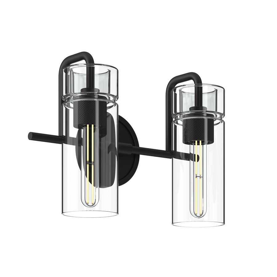 Kichler Niccol 14in 2-Light Vanity Light | Modern Black and Clear Glass | Bathroom Vanity | 14 x 10 x 6.5 in | Model 55251BK