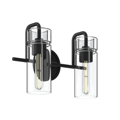 Kichler Niccol 14in 2-Light Vanity Light | Modern Black and Clear Glass | Bathroom Vanity | 14 x 10 x 6.5 in | Model 55251BK