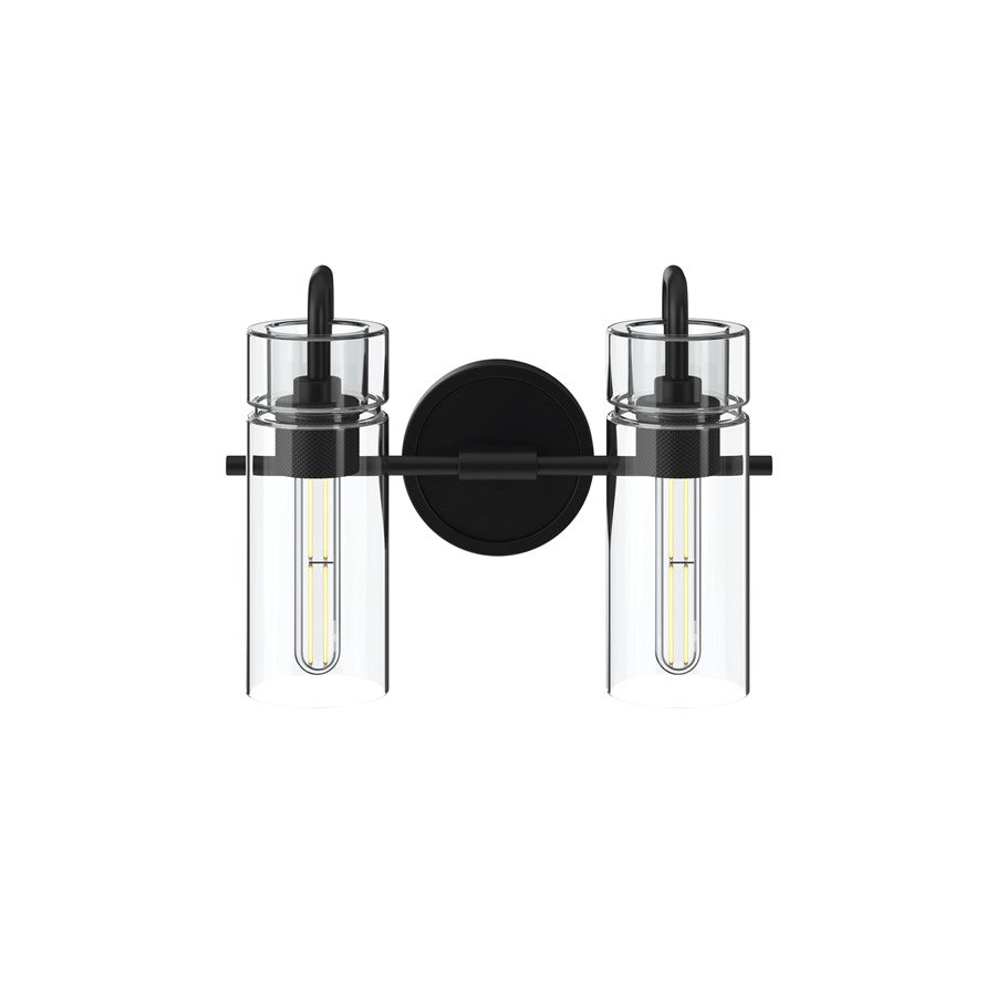 Kichler Niccol 14in 2-Light Vanity Light | Modern Black and Clear Glass | Bathroom Vanity | 14 x 10 x 6.5 in | Model 55251BK
