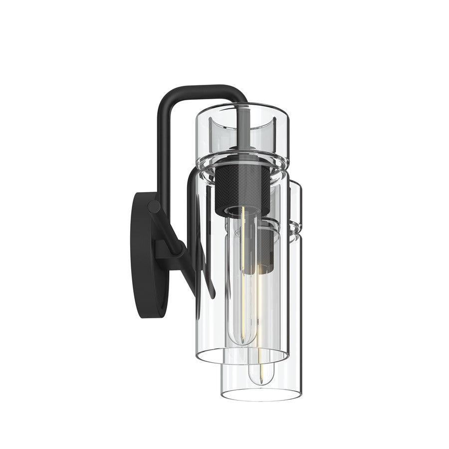 Kichler Niccol 14in 2-Light Vanity Light | Modern Black and Clear Glass | Bathroom Vanity | 14 x 10 x 6.5 in | Model 55251BK