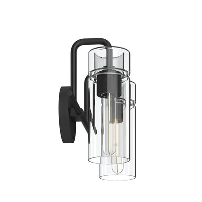 Kichler Niccol 14in 2-Light Vanity Light | Modern Black and Clear Glass | Bathroom Vanity | 14 x 10 x 6.5 in | Model 55251BK